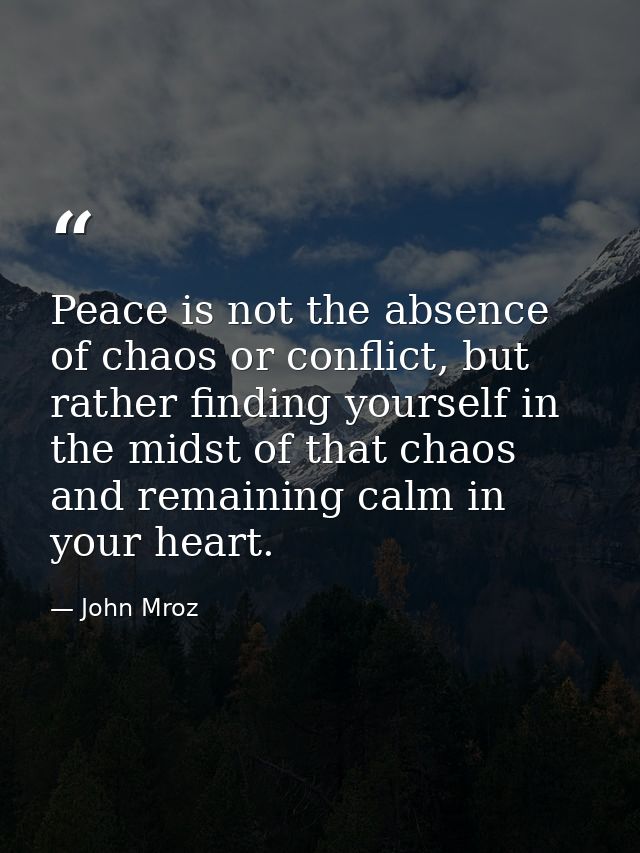 Peace is not the absence of chaos or conflict, but rather finding yourself in the midst of that chaos and remaining calm — John Mroz