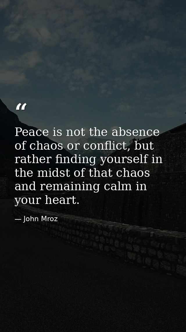 Peace is not the absence of chaos or conflict, but rather finding yourself in the midst of that chaos and remaining calm — John Mroz