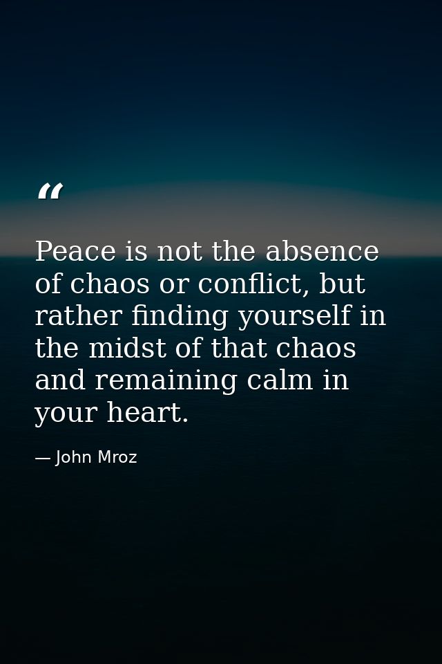 Peace is not the absence of chaos or conflict, but rather finding yourself in the midst of that chaos and remaining calm — John Mroz