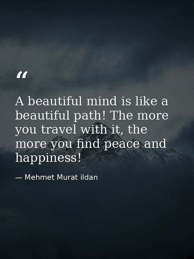 A beautiful mind is like a beautiful path! The more you travel with it, the more you find peace and happiness! — Mehmet Murat ildan