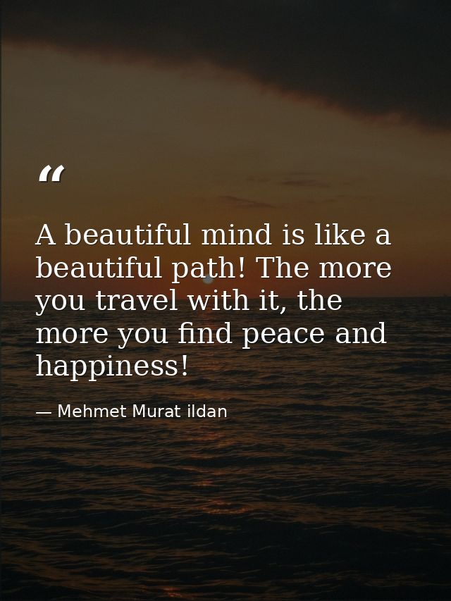 A beautiful mind is like a beautiful path! The more you travel with it, the more you find peace and happiness! — Mehmet Murat ildan