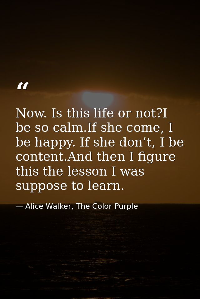Now. Is this life or not?I be so calm.If she come, I be happy. If she don’t, I be content.And then I figure this the les — Alice Walker, The Color Purple