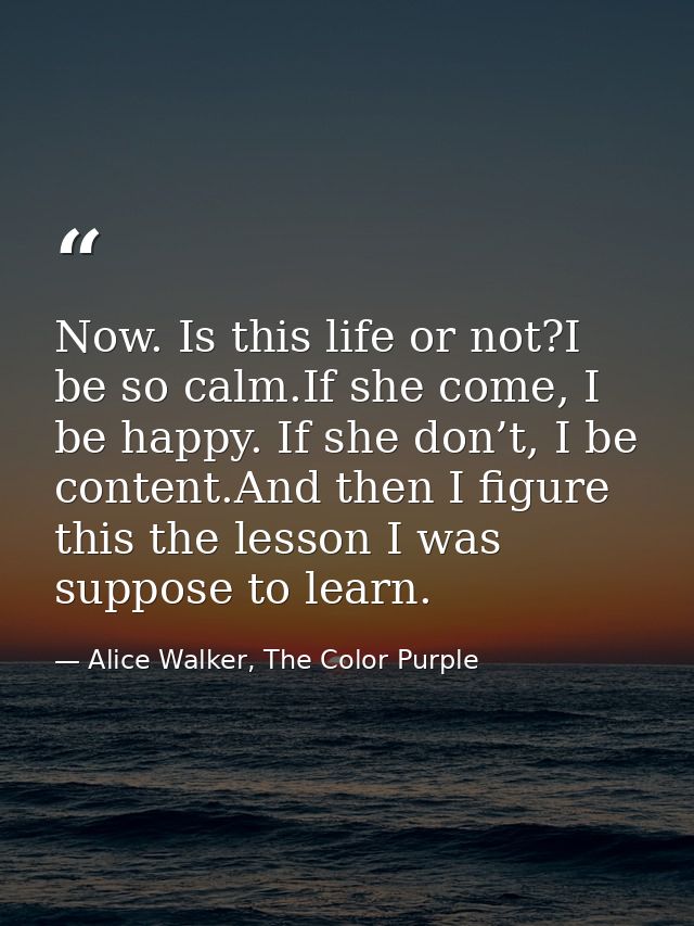 Now. Is this life or not?I be so calm.If she come, I be happy. If she don’t, I be content.And then I figure this the les — Alice Walker, The Color Purple