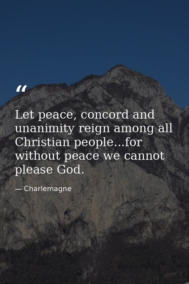 Let peace, concord and unanimity reign among all Christian people...for without peace we cannot please God. — Charlemagne