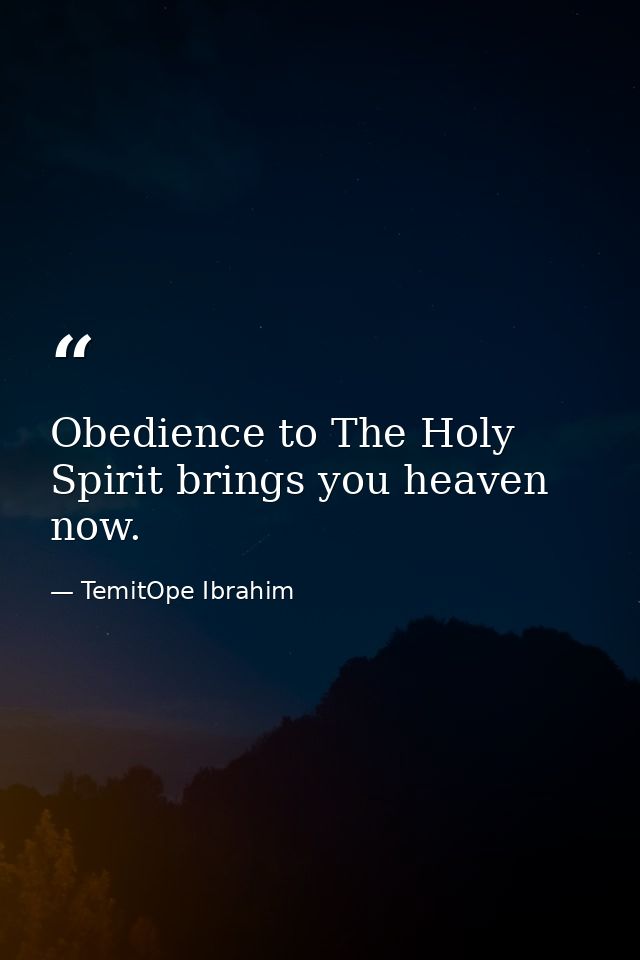 Obedience to The Holy Spirit brings you heaven now. — TemitOpe Ibrahim