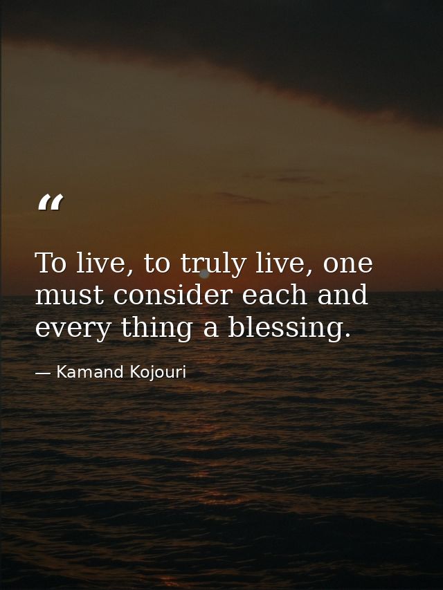 To live, to truly live, one must consider each and every thing a blessing. — Kamand Kojouri