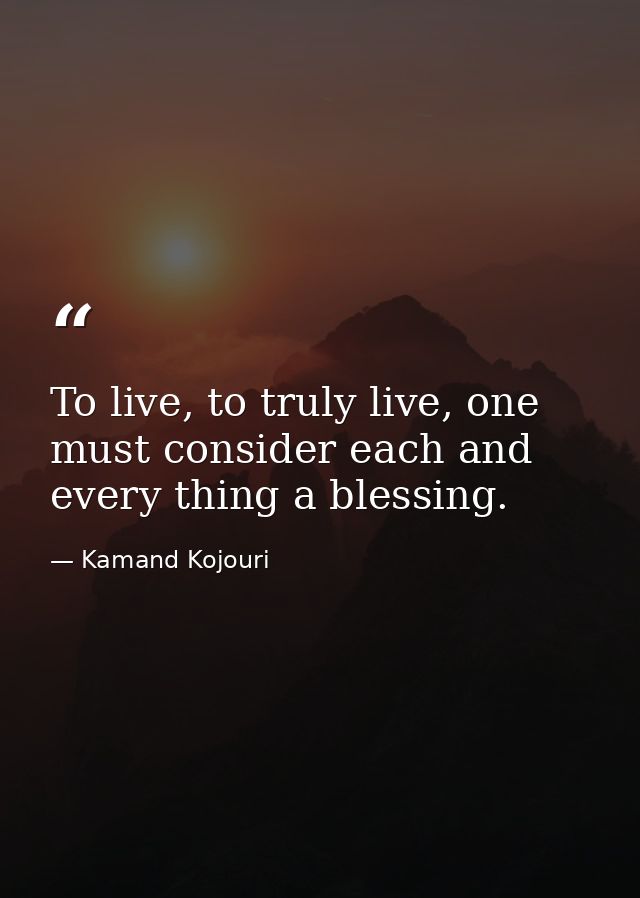 To live, to truly live, one must consider each and every thing a blessing. — Kamand Kojouri