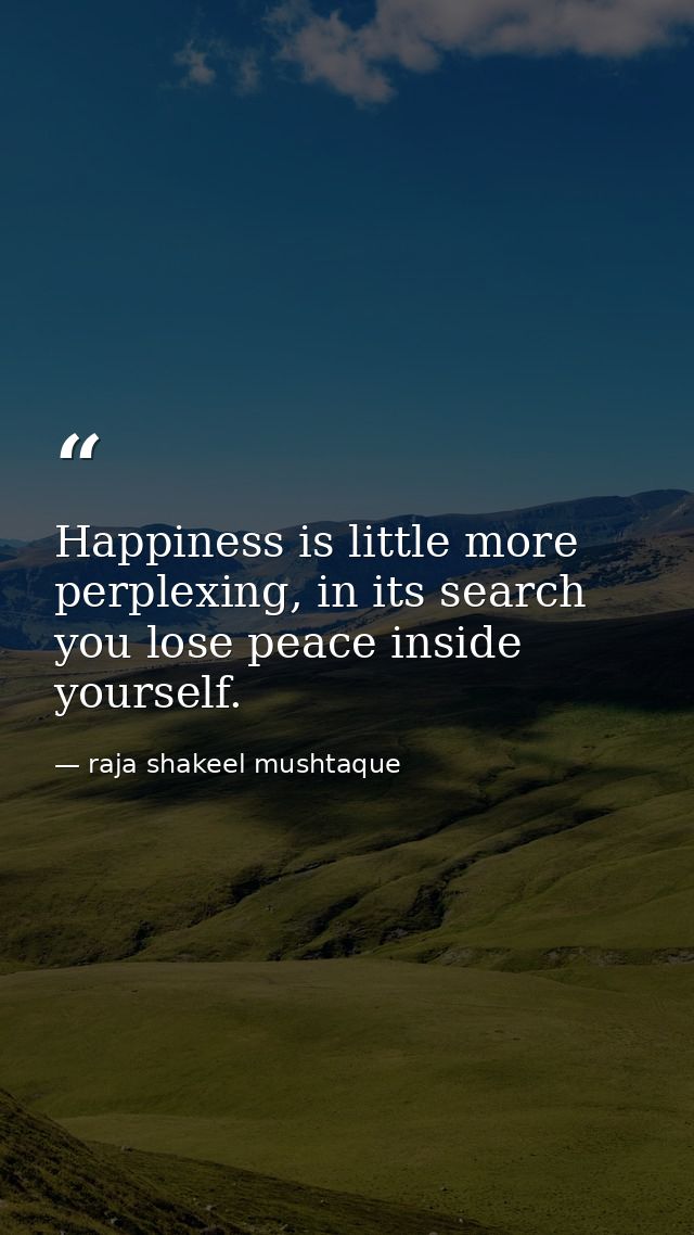 Happiness is little more perplexing, in its search you lose peace inside yourself. — raja shakeel mushtaque
