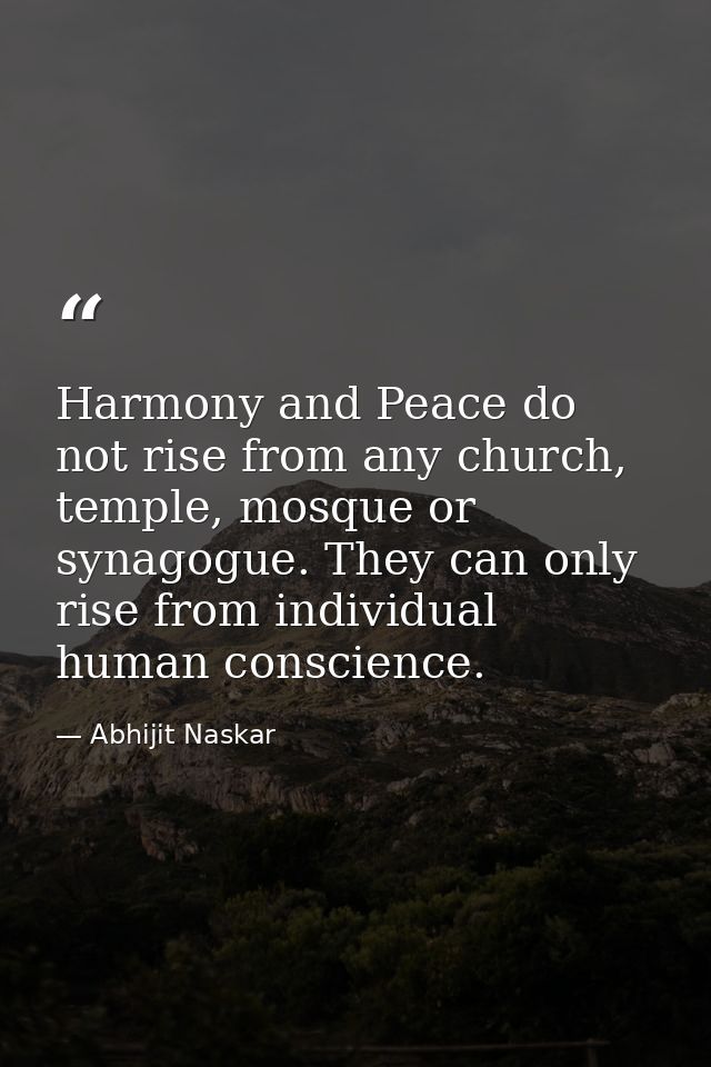 Harmony and Peace do not rise from any church, temple, mosque or synagogue. They can only rise from individual human con — Abhijit Naskar