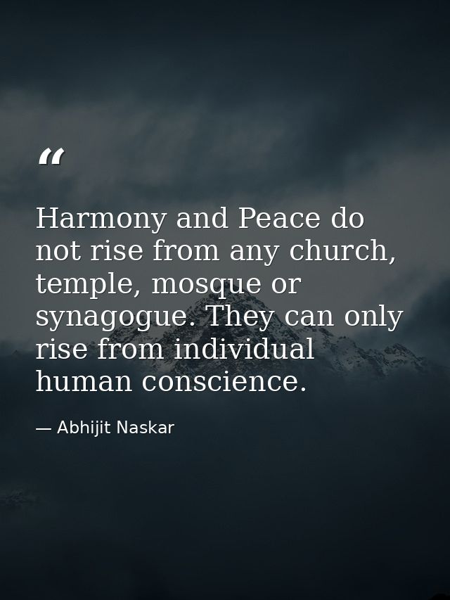Harmony and Peace do not rise from any church, temple, mosque or synagogue. They can only rise from individual human con — Abhijit Naskar