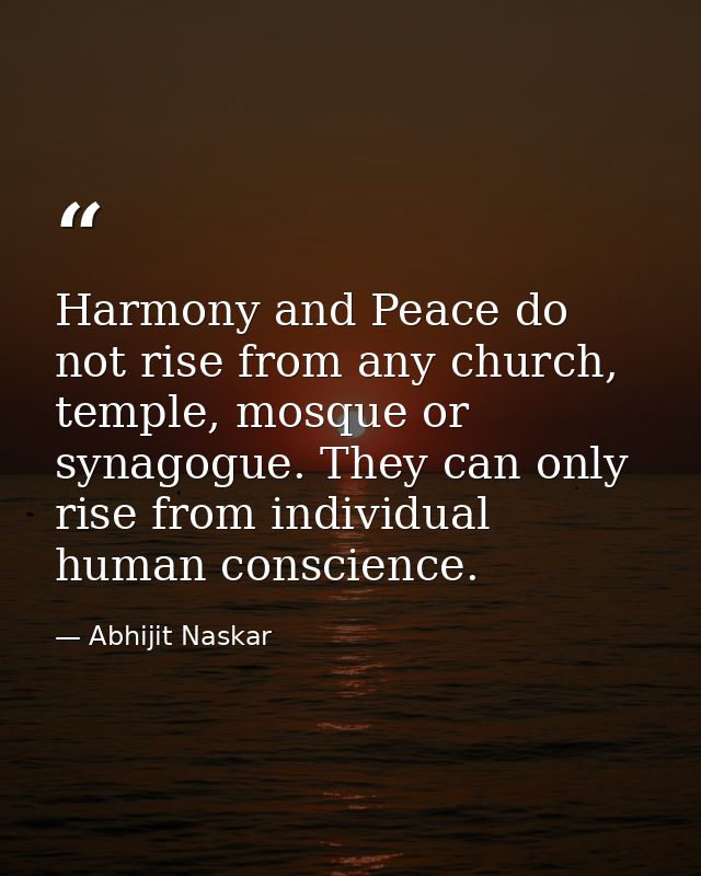 Harmony and Peace do not rise from any church, temple, mosque or synagogue. They can only rise from individual human con — Abhijit Naskar