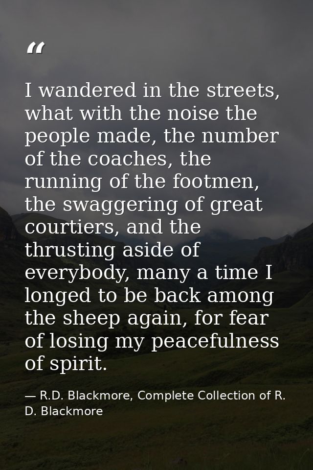 I wandered in the streets, what with the noise the people made, the number of the coaches, the running of the footmen, t — R.D. Blackmore, Complete Collection of R. D. Blackmore