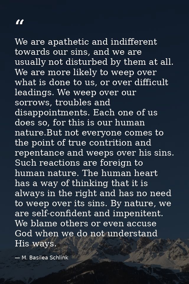 We are apathetic and indifferent towards our sins, and we are usually not disturbed by them at all. We are more likely t — M. Basilea Schlink