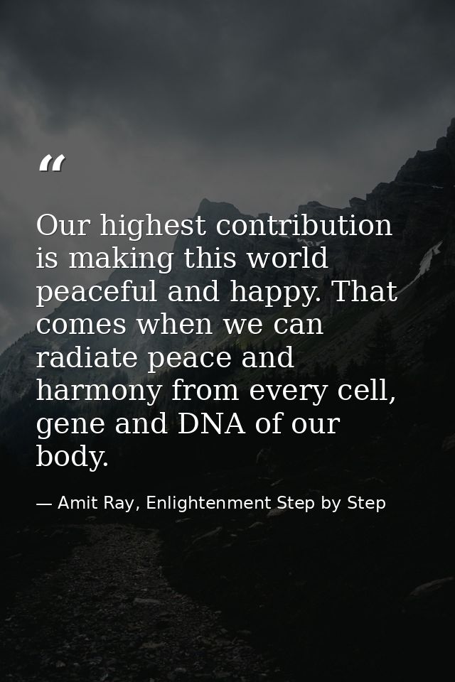 Our highest contribution is making this world peaceful and happy. That comes when we can radiate peace and harmony from  — Amit Ray, Enlightenment Step by Step