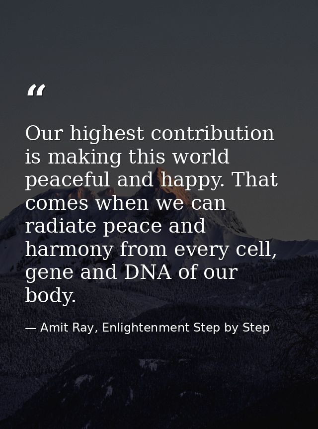 Our highest contribution is making this world peaceful and happy. That comes when we can radiate peace and harmony from  — Amit Ray, Enlightenment Step by Step