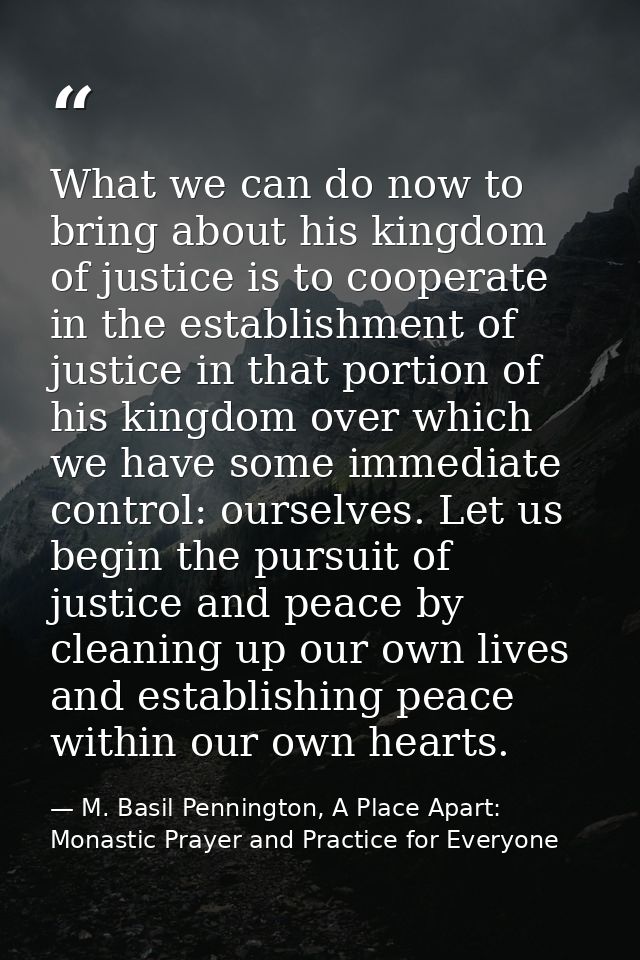 What we can do now to bring about his kingdom of justice is to cooperate in the establishment of justice in that portion — M. Basil Pennington, A Place Apart: Monastic Prayer and Practice for Everyone