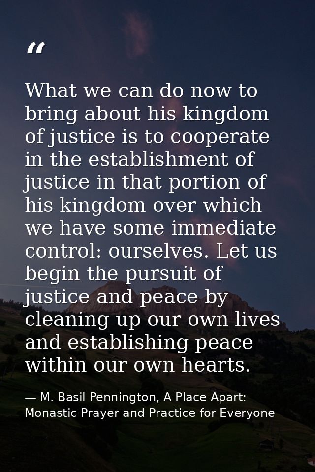 What we can do now to bring about his kingdom of justice is to cooperate in the establishment of justice in that portion — M. Basil Pennington, A Place Apart: Monastic Prayer and Practice for Everyone
