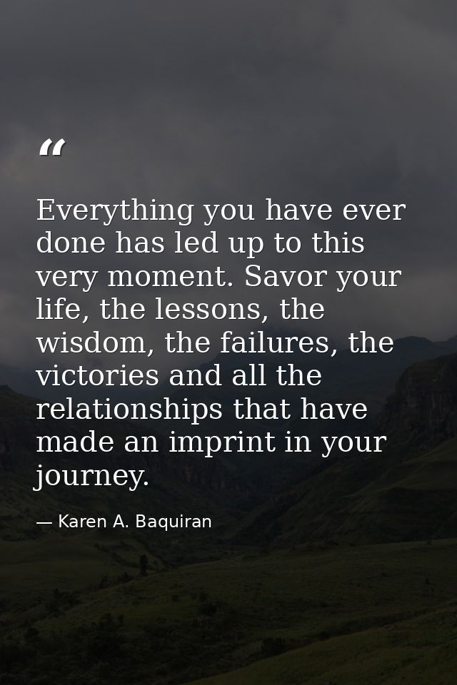 Everything you have ever done has led up to this very moment. Savor your life, the lessons, the wisdom, the failures, th — Karen A. Baquiran