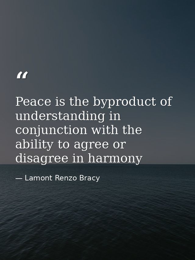 Peace is the byproduct of understanding in conjunction with the ability to agree or disagree in harmony — Lamont Renzo Bracy