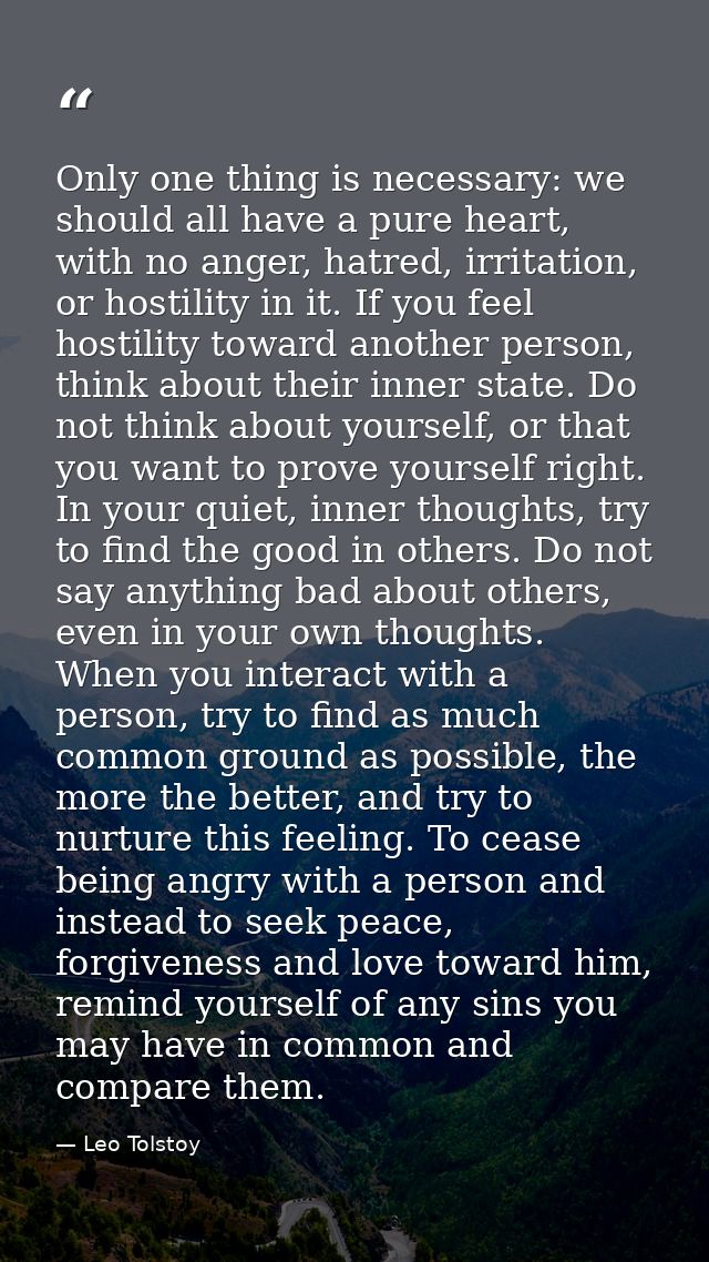 Only one thing is necessary: we should all have a pure heart, with no anger, hatred, irritation, or hostility in it. If  — Leo Tolstoy