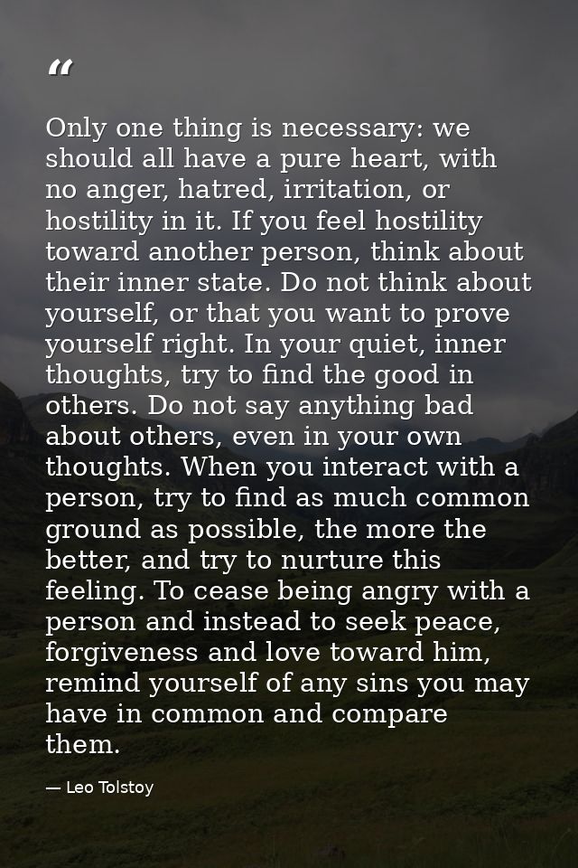 Only one thing is necessary: we should all have a pure heart, with no anger, hatred, irritation, or hostility in it. If  — Leo Tolstoy