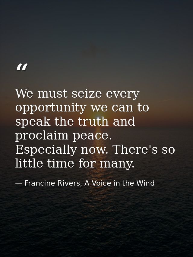 We must seize every opportunity we can to speak the truth and proclaim peace. Especially now. There's so little time for — Francine Rivers, A Voice in the Wind