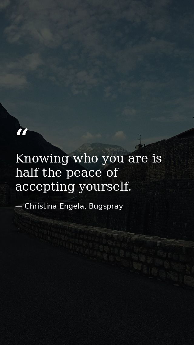 Knowing who you are is half the peace of accepting yourself. — Christina Engela, Bugspray