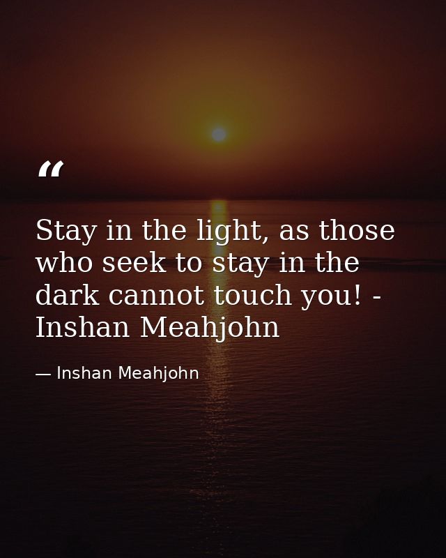 Stay in the light, as those who seek to stay in the dark cannot touch you! - Inshan Meahjohn — Inshan Meahjohn