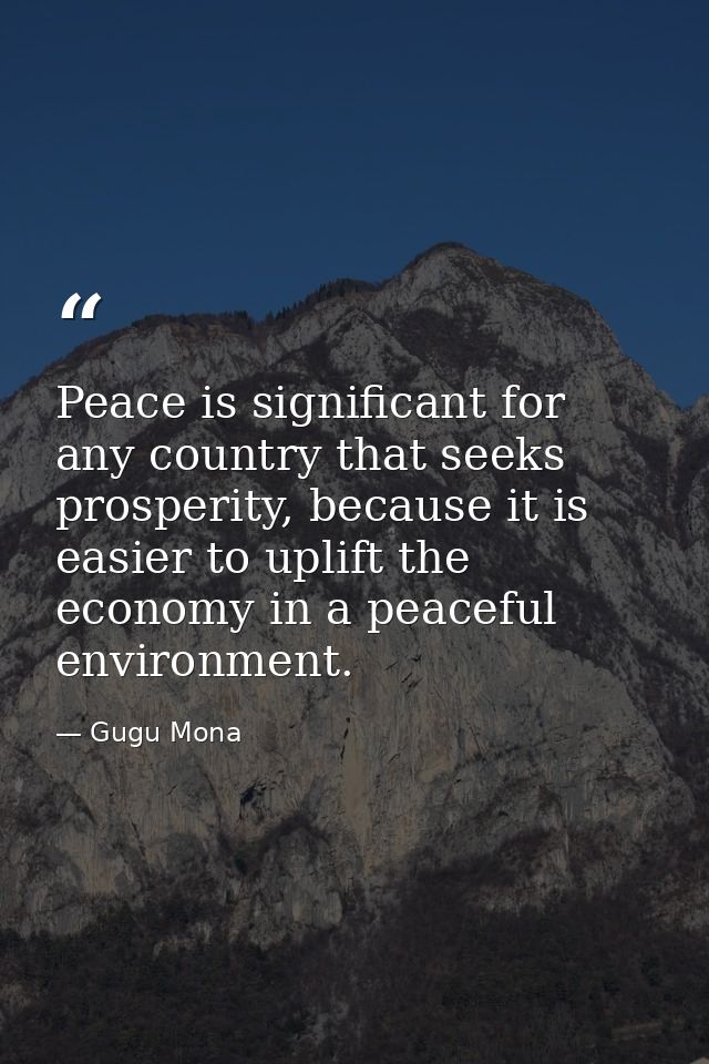 Peace is significant for any country that seeks prosperity, because it is easier to uplift the economy in a peaceful env — Gugu Mona