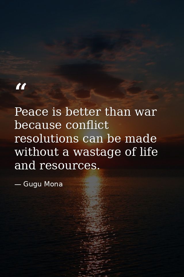 Peace is better than war because conflict resolutions can be made without a wastage of life and resources. — Gugu Mona