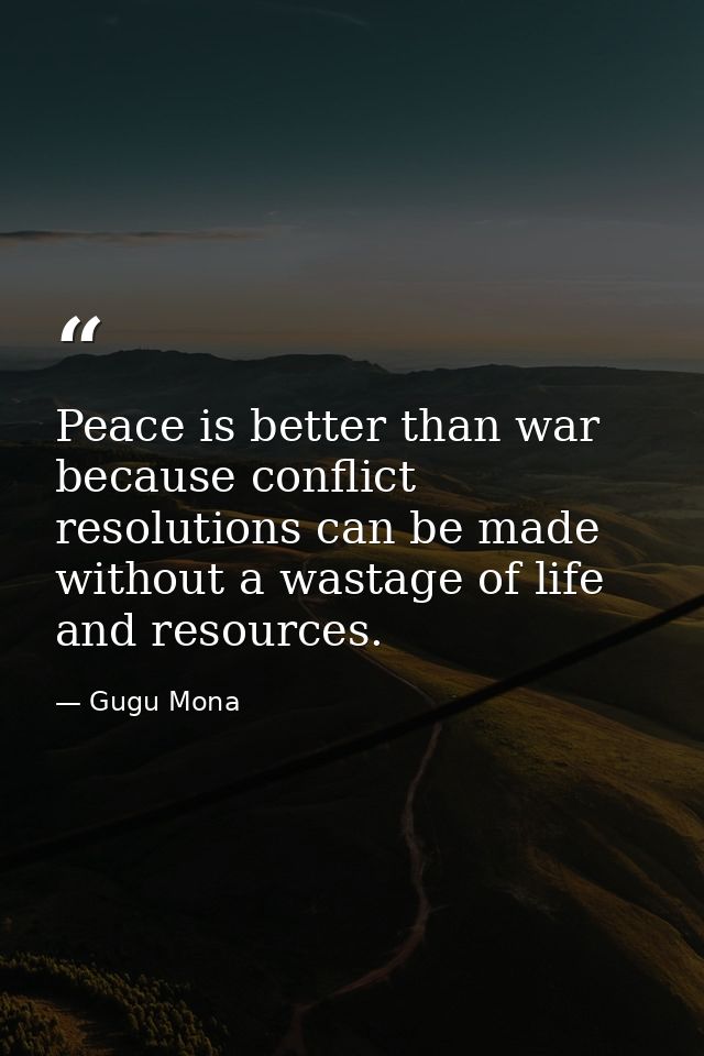 Peace is better than war because conflict resolutions can be made without a wastage of life and resources. — Gugu Mona