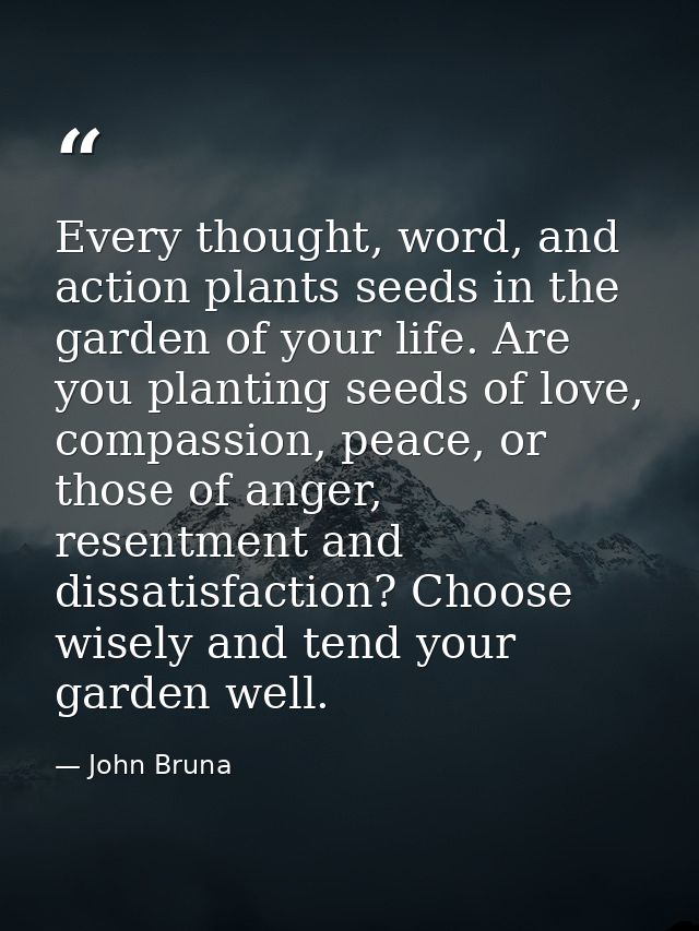 Every thought, word, and action plants seeds in the garden of your life. Are you planting seeds of love, compassion, pea — John Bruna