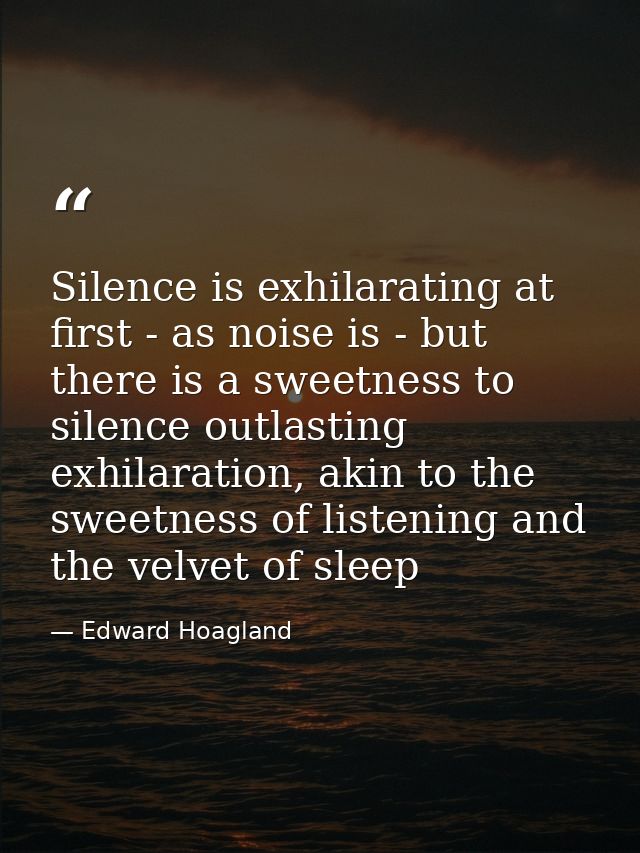 Silence is exhilarating at first - as noise is - but there is a sweetness to silence outlasting exhilaration, akin to th — Edward Hoagland