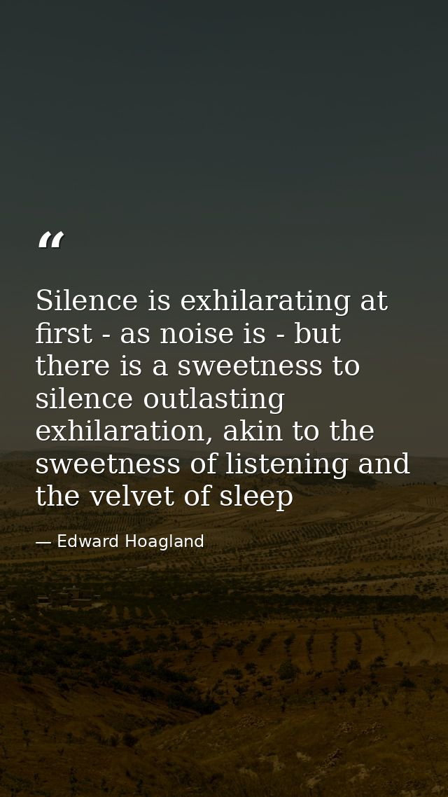 Silence is exhilarating at first - as noise is - but there is a sweetness to silence outlasting exhilaration, akin to th — Edward Hoagland