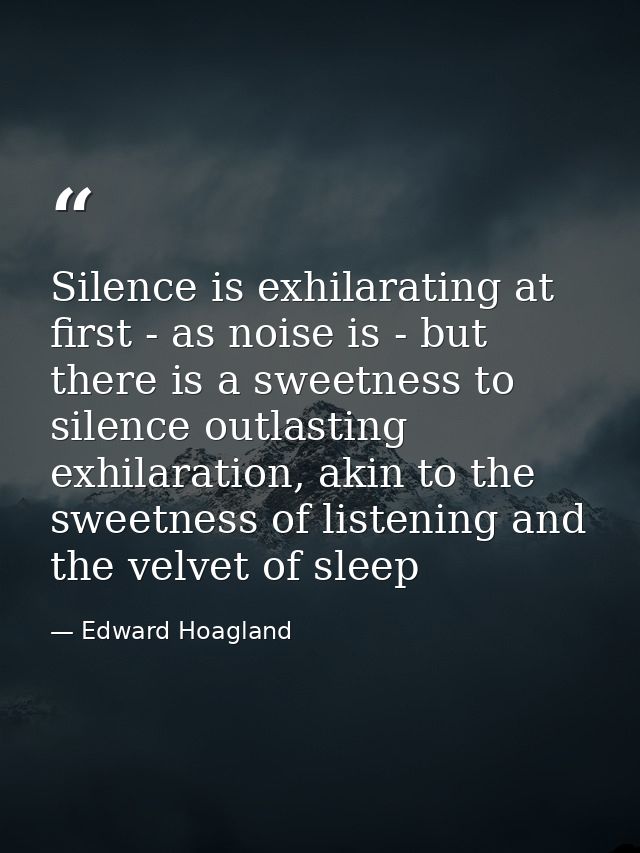 Silence is exhilarating at first - as noise is - but there is a sweetness to silence outlasting exhilaration, akin to th — Edward Hoagland