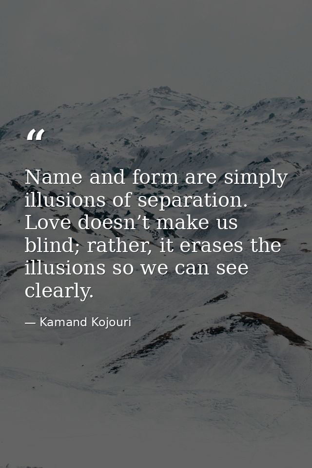 Name and form are simply illusions of separation. Love doesn’t make us blind; rather, it erases the illusions so we can  — Kamand Kojouri