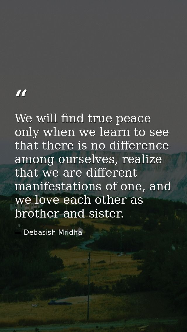 We will find true peace only when we learn to see that there is no difference among ourselves, realize that we are diffe — Debasish Mridha