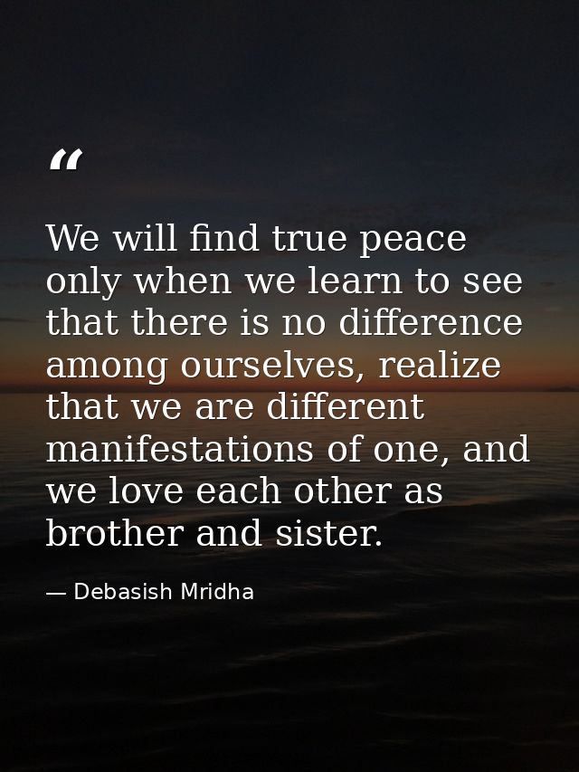 We will find true peace only when we learn to see that there is no difference among ourselves, realize that we are diffe — Debasish Mridha