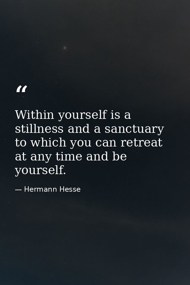 Within yourself is a stillness and a sanctuary to which you can retreat at any time and be yourself. — Hermann Hesse