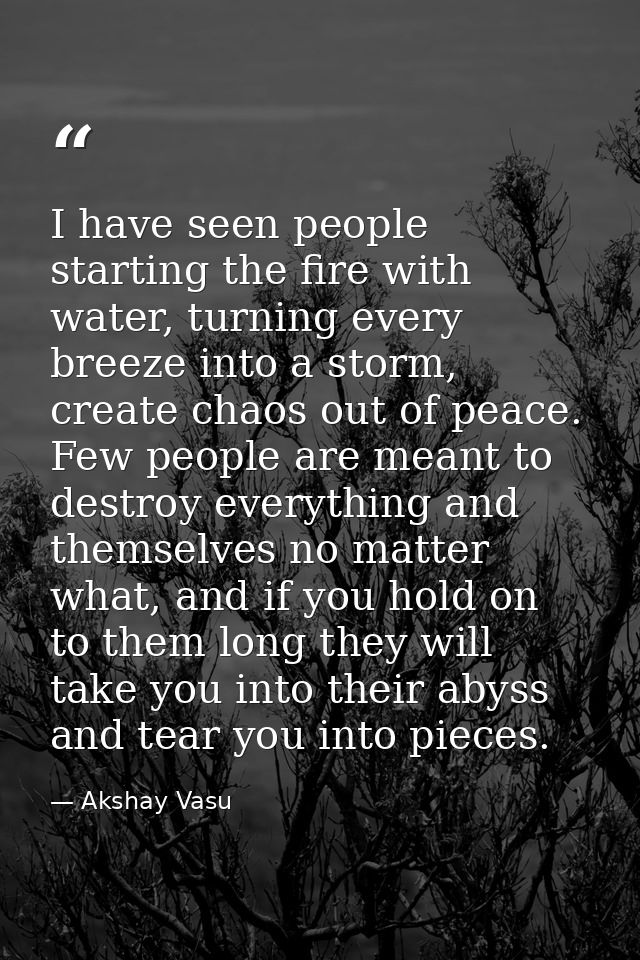I have seen people starting the fire with water, turning every breeze into a storm, create chaos out of peace. Few peopl — Akshay Vasu