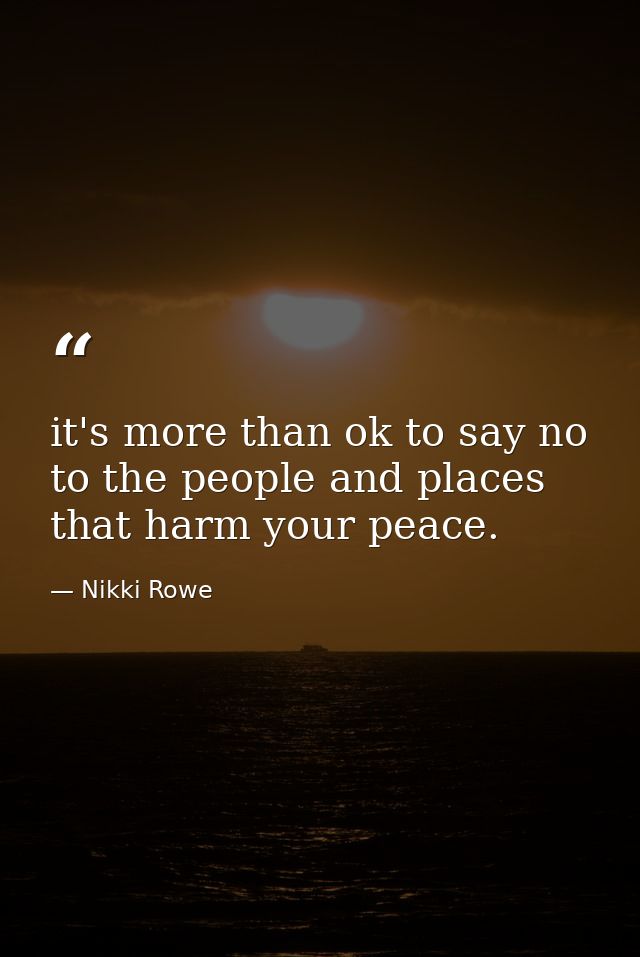 it's more than ok to say no to the people and places that harm your peace. — Nikki Rowe