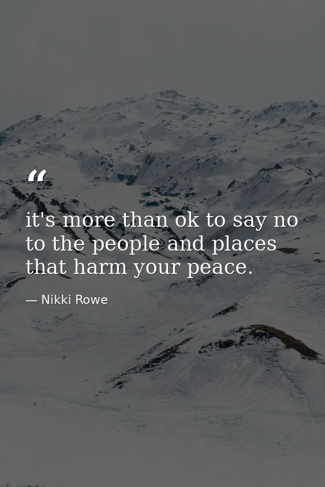 it's more than ok to say no to the people and places that harm your peace. — Nikki Rowe