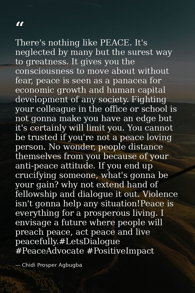There's nothing like PEACE. It's neglected by many but the surest way to greatness. It gives you the consciousness to mo — Chidi Prosper Agbugba