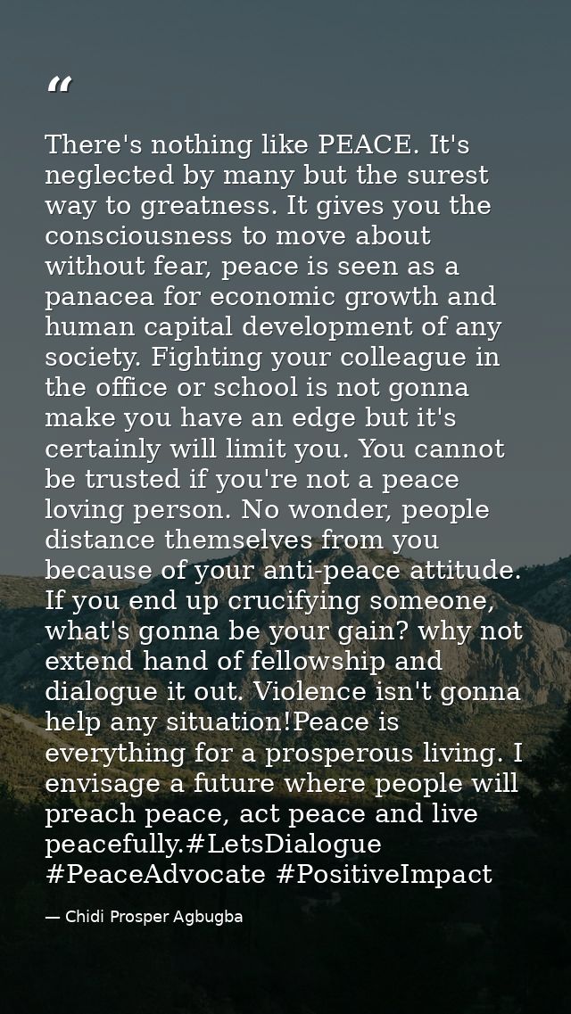 There's nothing like PEACE. It's neglected by many but the surest way to greatness. It gives you the consciousness to mo — Chidi Prosper Agbugba