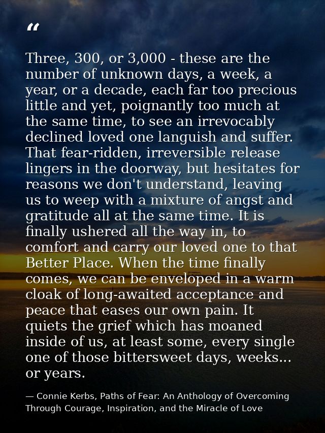 Three, 300, or 3,000 - these are the number of unknown days, a week, a year, or a decade, each far too precious little a — Connie Kerbs, Paths of Fear: An Anthology of Overcoming Through Courage, Inspiration, and the Miracle of Love