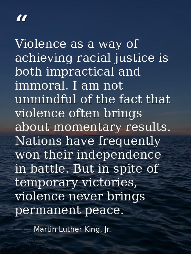 Violence as a way of achieving racial justice is both impractical and immoral. I am not unmindful of the fact that viole — ― Martin Luther King, Jr.
