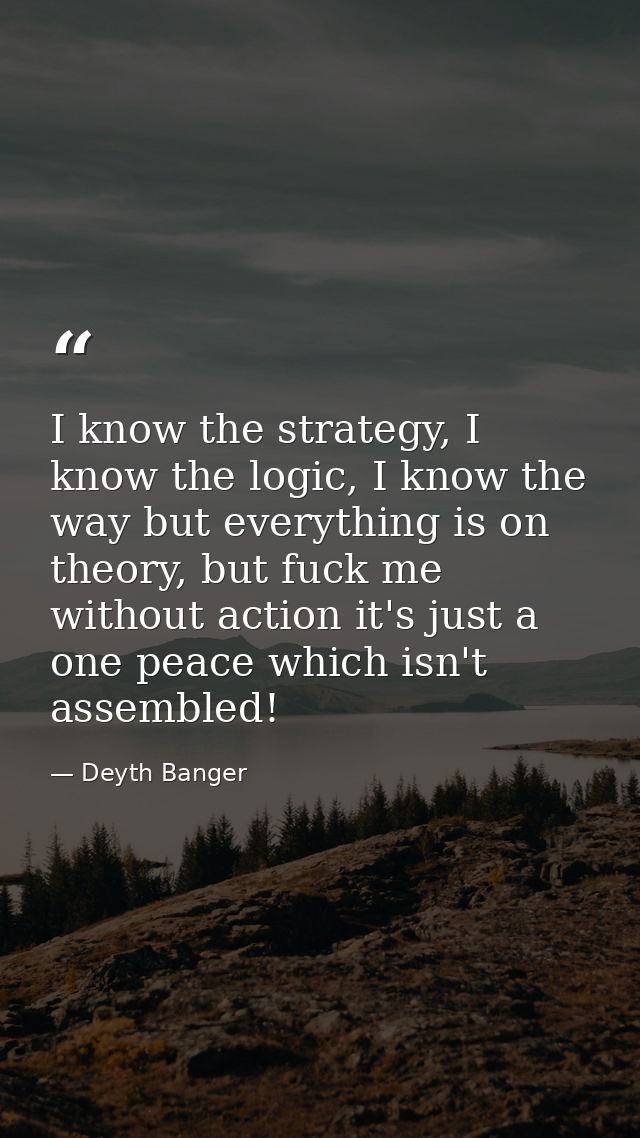 I know the strategy, I know the logic, I know the way but everything is on theory, but fuck me without action it's just  — Deyth Banger