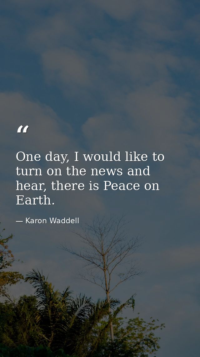One day, I would like to turn on the news and hear, there is Peace on Earth. — Karon Waddell