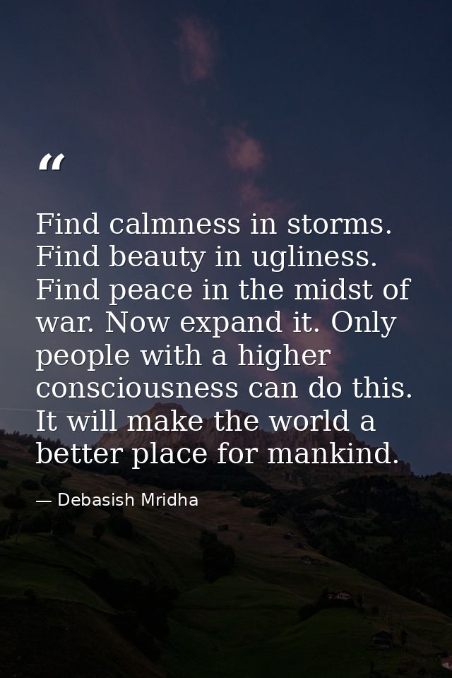 Find calmness in storms. Find beauty in ugliness. Find peace in the midst of war. Now expand it. Only people with a high — Debasish Mridha