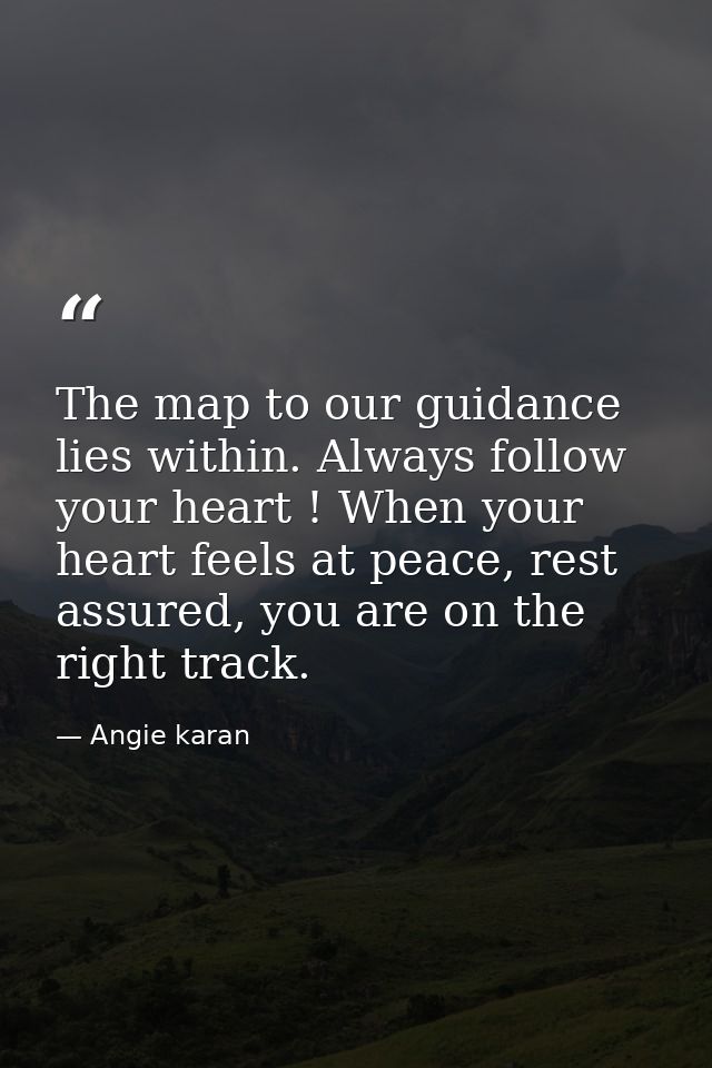 The map to our guidance lies within. Always follow your heart ! When your heart feels at peace, rest assured, you are on — Angie karan